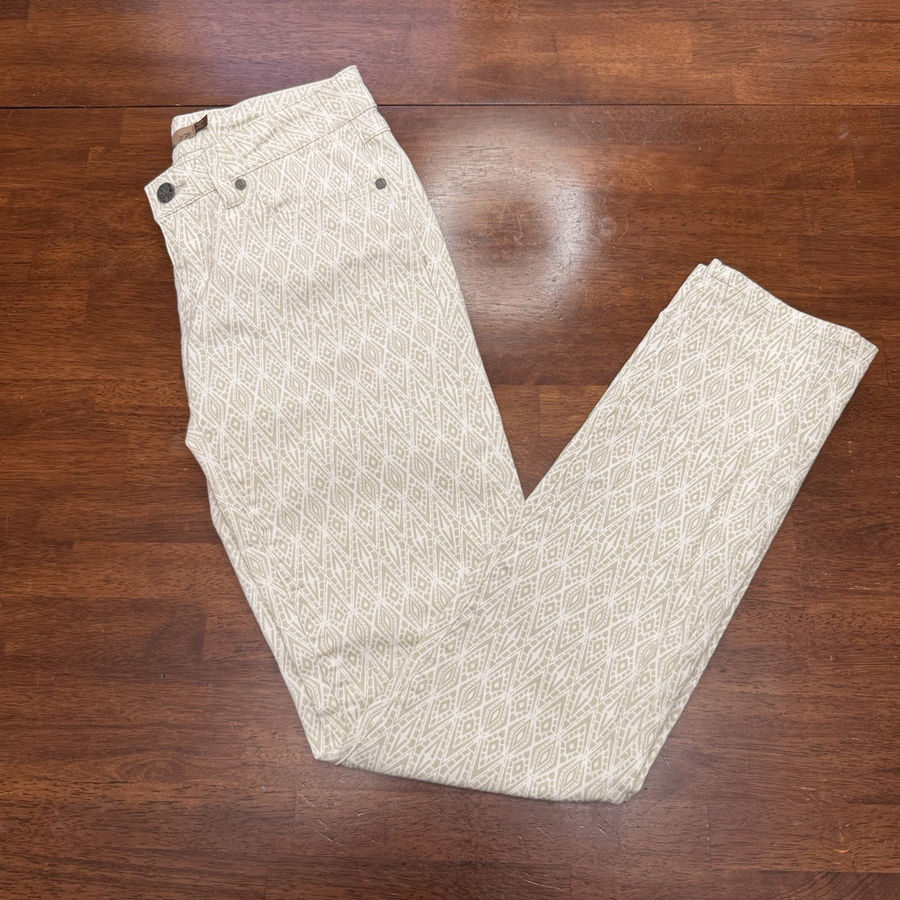 prAna Women’s Kara Jeans Geometric AOP White‎ Tan Size 2/26